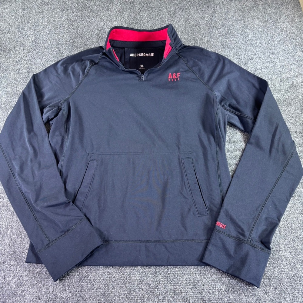 Abercrombie Quarter Zip Pullover Mens XL‎ Navy Blue Pink Performance Activewear